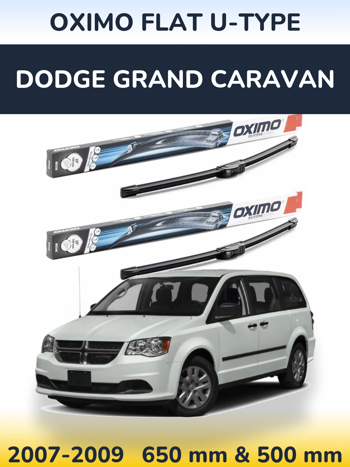 Комплект передних дворников Oximo Flat U-type 650 & 500 мм для Dodge Grand Caravan 2007-2009