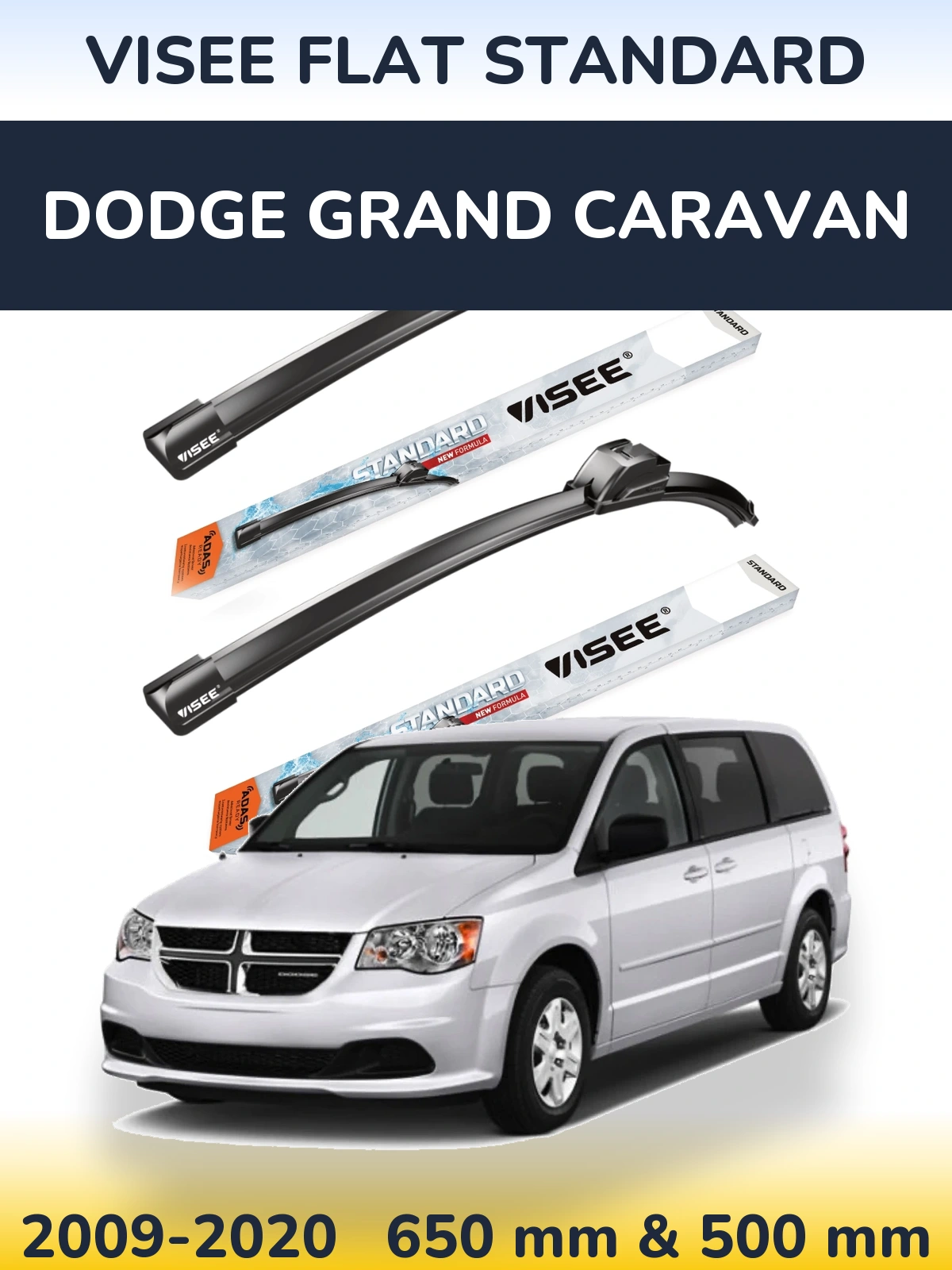 Komplet przednich wycieraczek VISEE FLAT STANDARD 650 & 500 mm do Dodge Grand Caravan 2009-2020