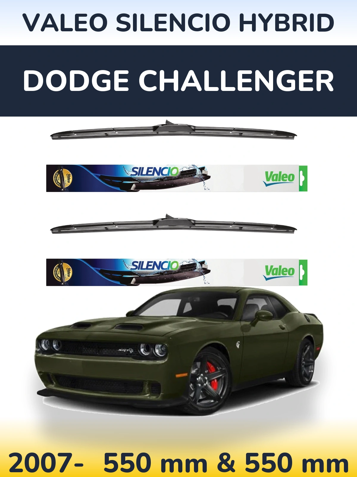 Komplet przednich wycieraczek Valeo Silencio Hybrid 550 & 550 mm do Dodge Challenger 2007-2026