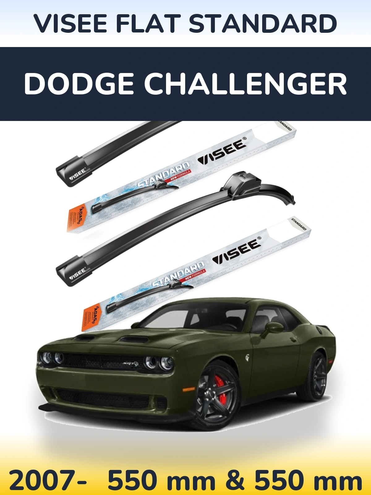 Komplet przednich wycieraczek VISEE FLAT STANDARD 550 & 550 mm do Dodge Challenger 2007-2026