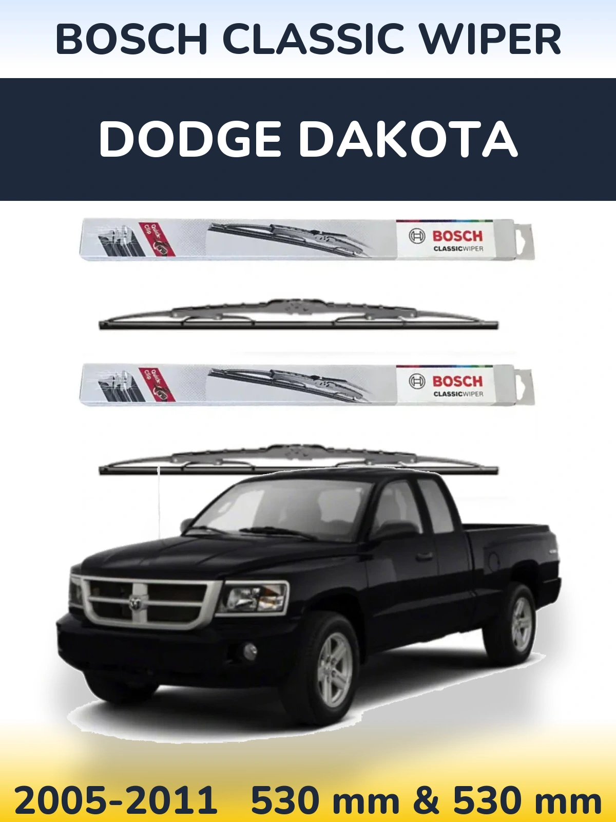 Комплект передних дворников BOSCH Classic Wiper 530 & 530 мм для Dodge Dakota 2005-2011