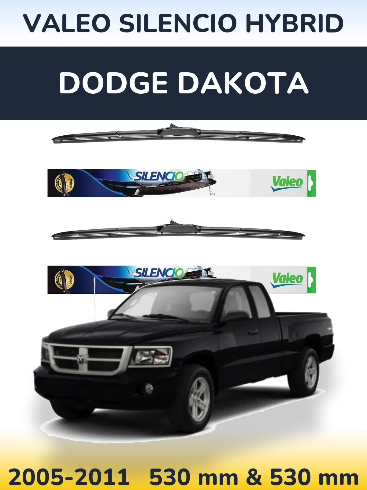 Комплект передних дворников Valeo Silencio Hybrid 530 & 530 мм для Dodge Dakota 2005-2011