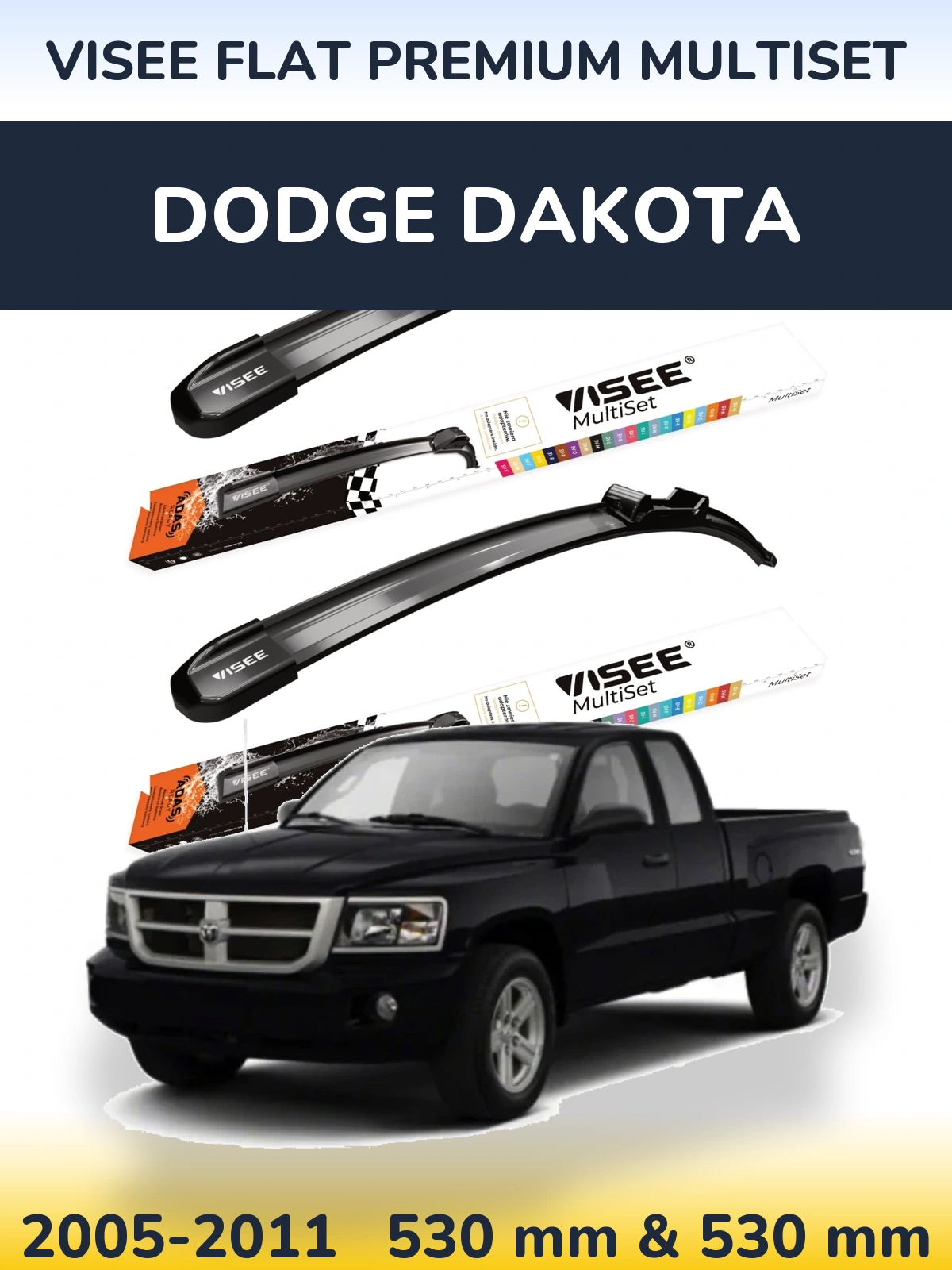Комплект передних дворников VISEE FLAT PREMIUM MultiSet 530 & 530 мм для Dodge Dakota 2005-2011