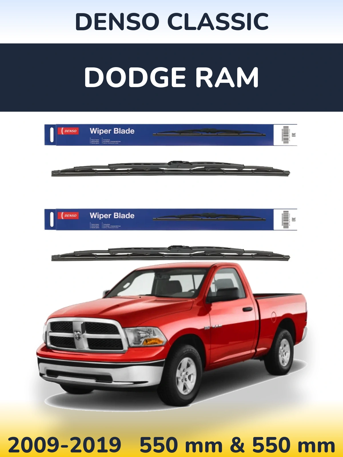 Front wiper blade set Denso Classic 550 & 550 mm for Dodge RAM 2009-2019