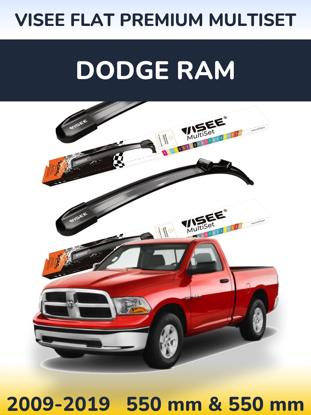 Komplet przednich wycieraczek VISEE FLAT PREMIUM MultiSet 550 & 550 mm do Dodge RAM 2009-2019