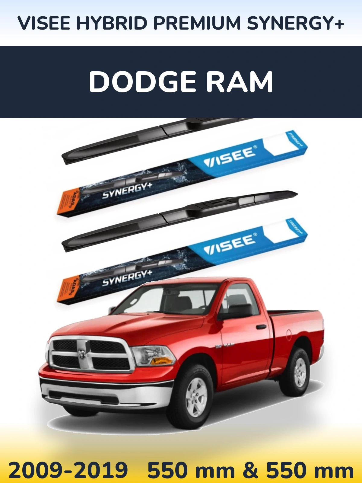 Komplet przednich wycieraczek VISEE HYBRID PREMIUM SYNERGY+ 550 & 550 mm do Dodge RAM 2009-2019