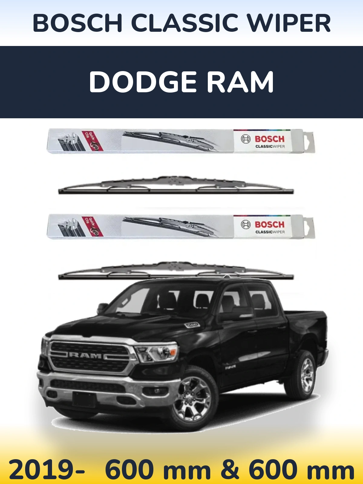 Komplet przednich wycieraczek BOSCH Classic Wiper 600 & 600 mm do Dodge RAM 2019-2026