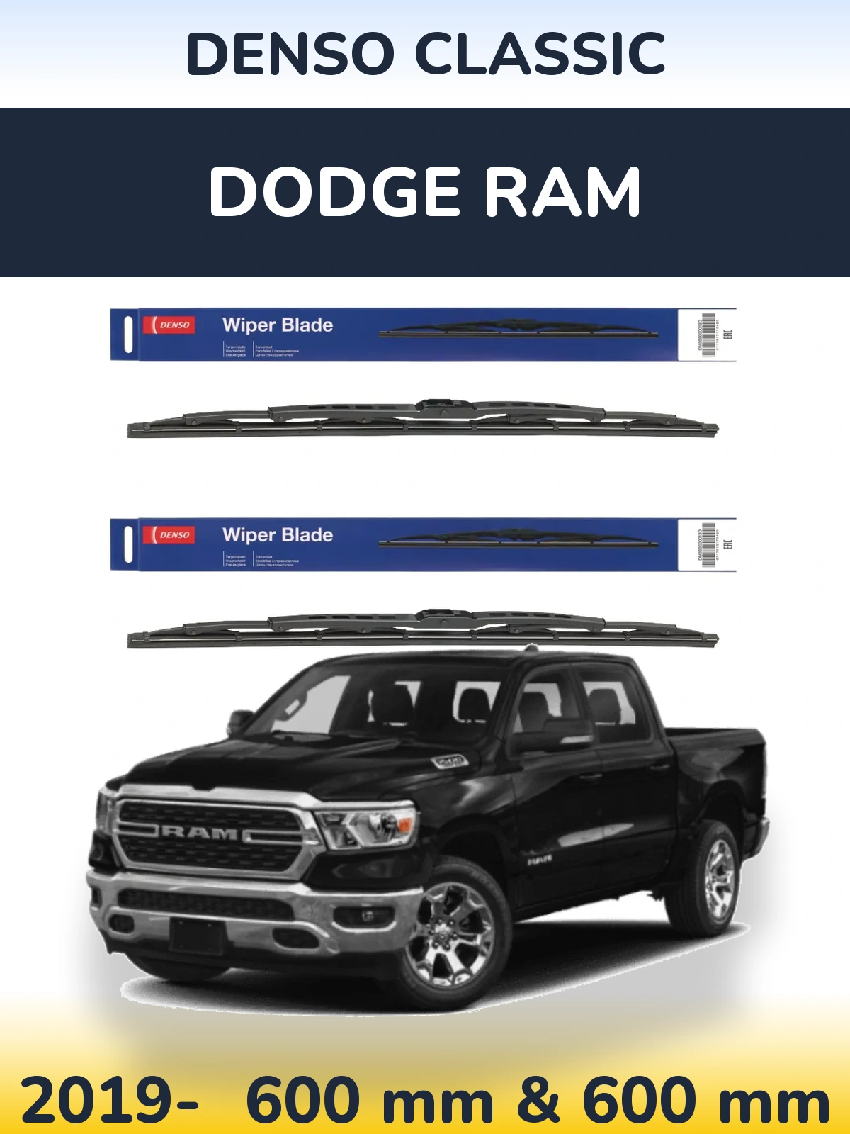 Front wiper blade set Denso Classic 600 & 600 mm for Dodge RAM 2019-2026