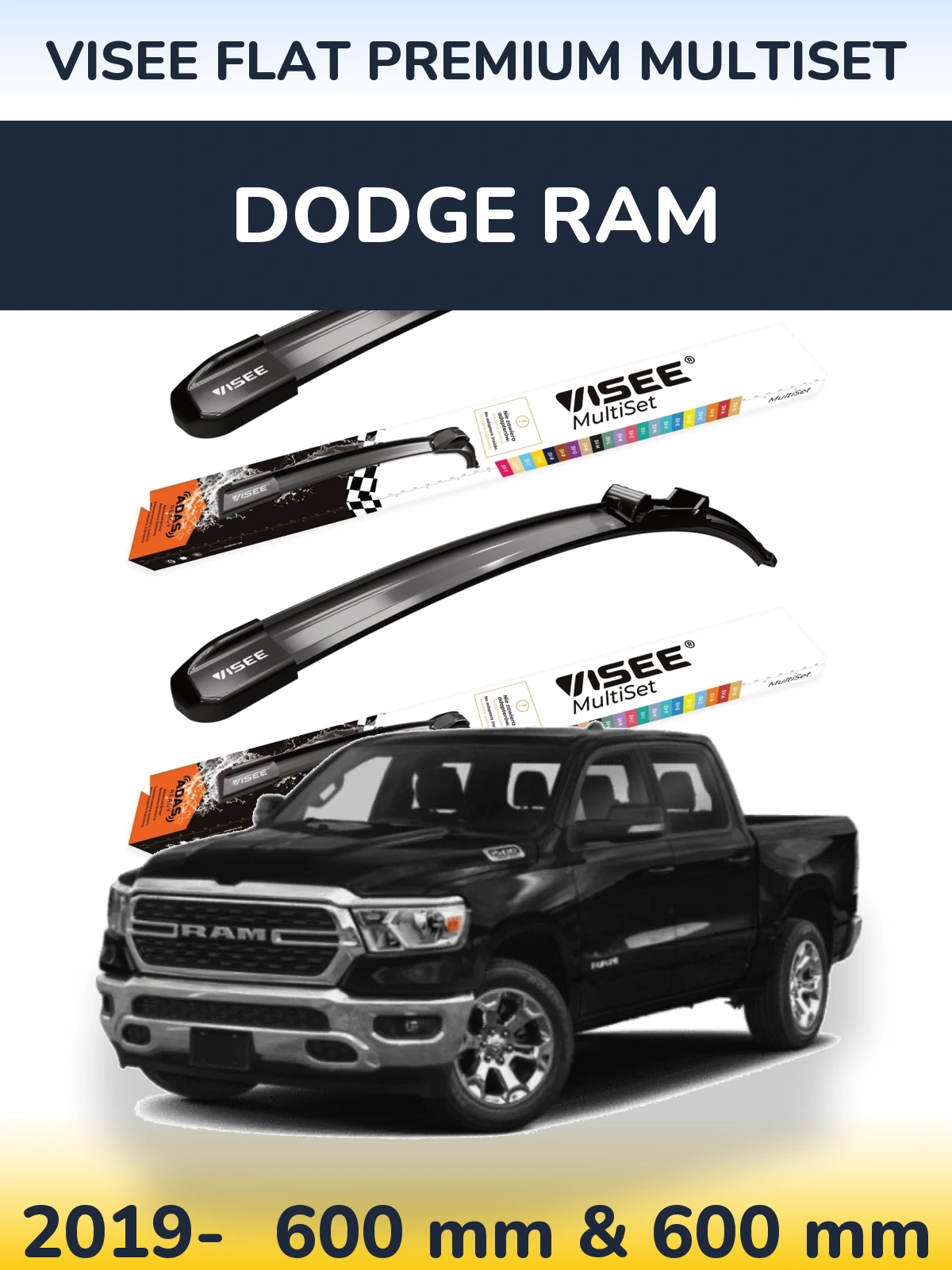 Komplet przednich wycieraczek VISEE FLAT PREMIUM MultiSet 600 & 600 mm do Dodge RAM 2019-2026