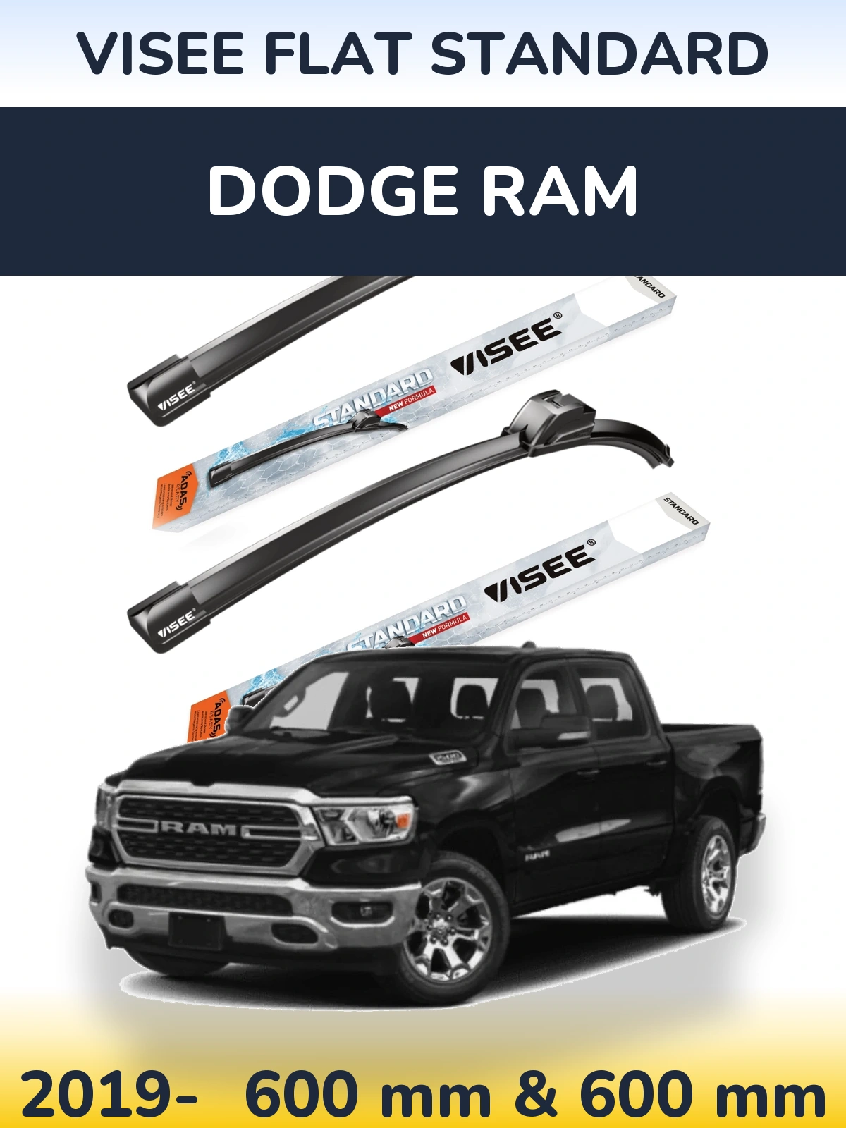 Komplet przednich wycieraczek VISEE FLAT STANDARD 600 & 600 mm do Dodge RAM 2019-2026