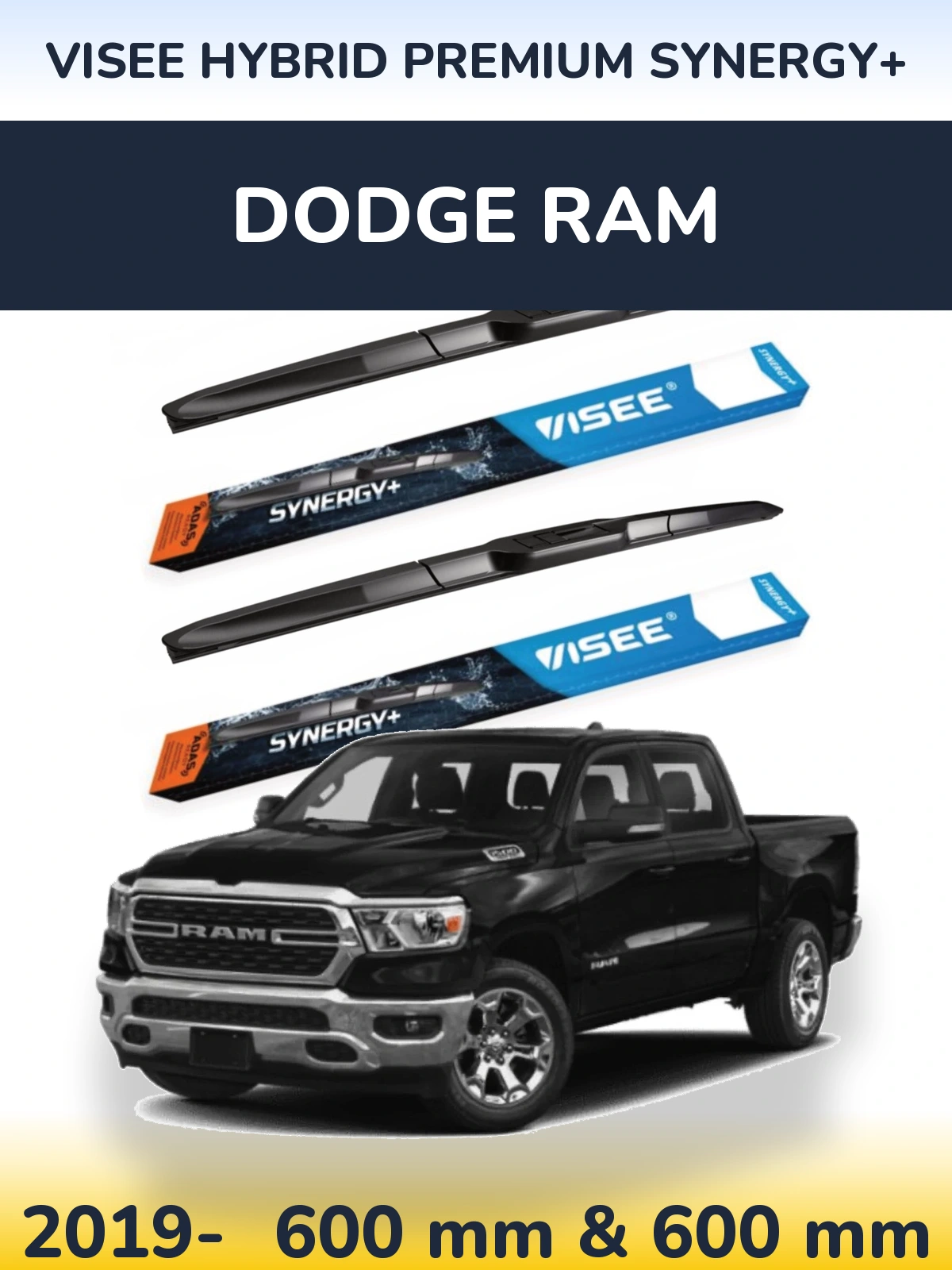 Komplet przednich wycieraczek VISEE HYBRID PREMIUM SYNERGY+ 600 & 600 mm do Dodge RAM 2019-2026