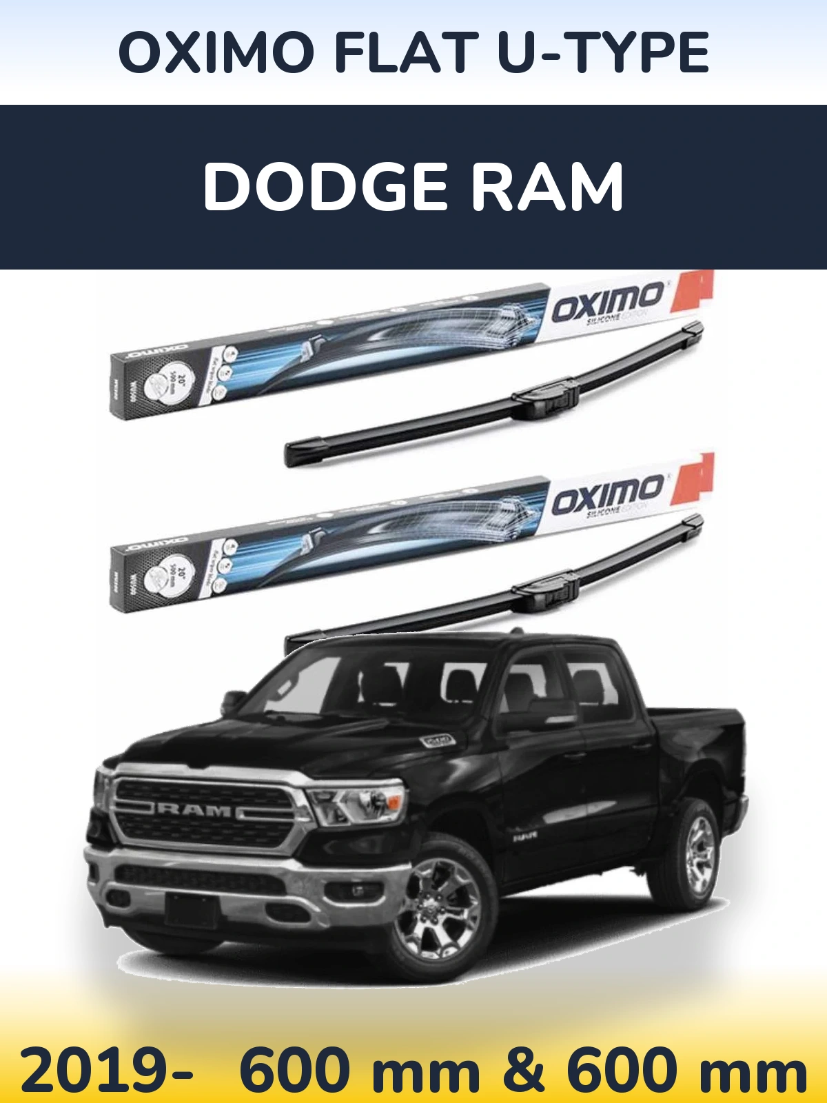 Komplet przednich wycieraczek Oximo Flat U-type 600 & 600 mm do Dodge RAM 2019-2026