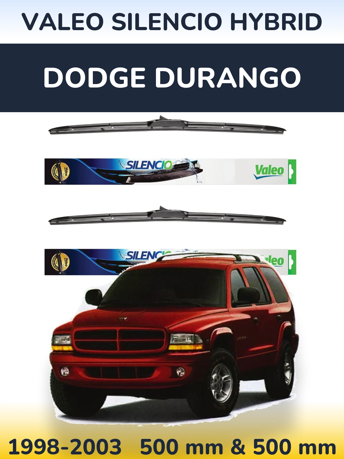 Komplet przednich wycieraczek Valeo Silencio Hybrid 500 & 500 mm do Dodge Durango 1998-2003