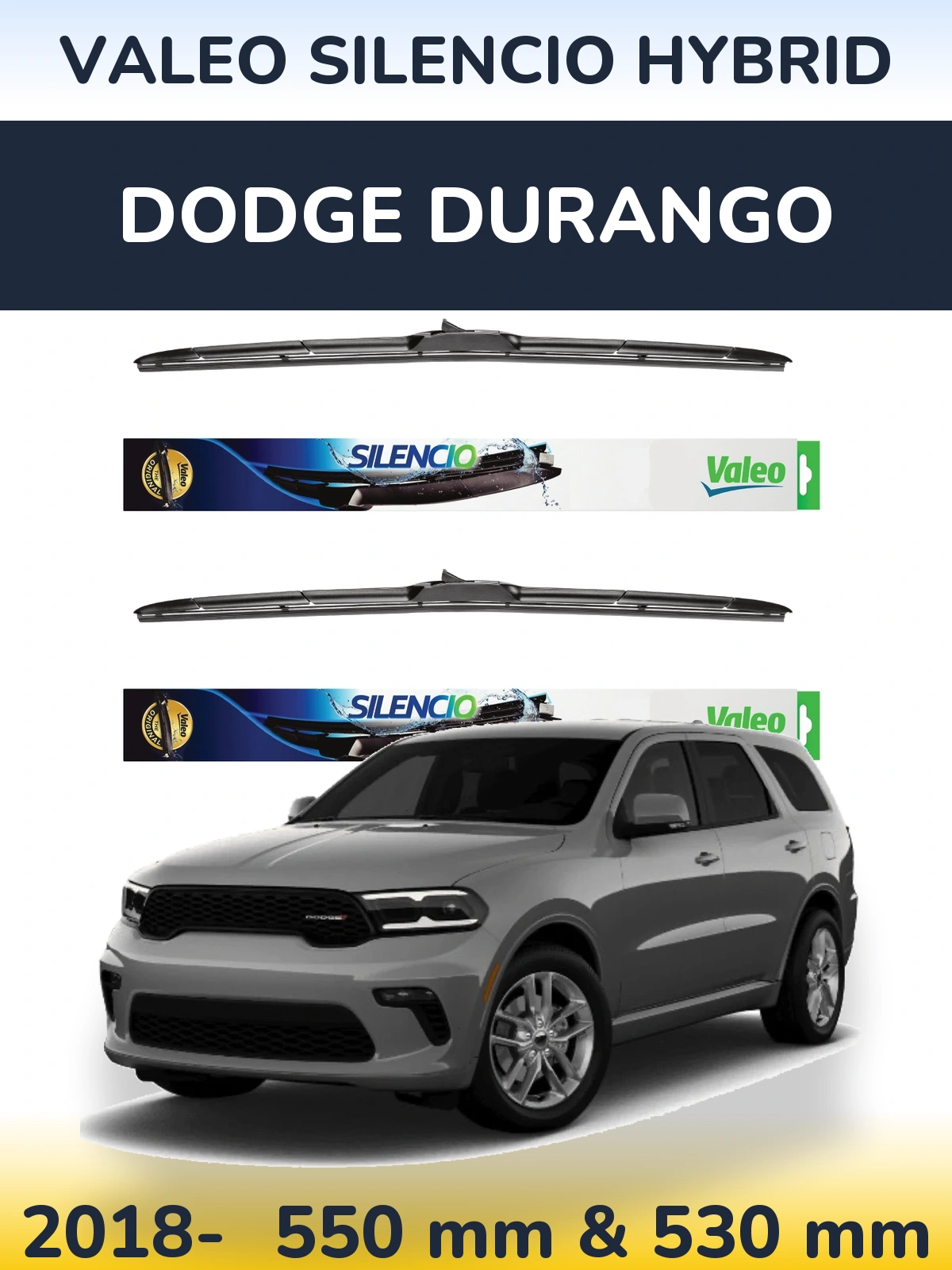 Komplet przednich wycieraczek Valeo Silencio Hybrid 550 & 530 mm do Dodge Durango 2018-2026