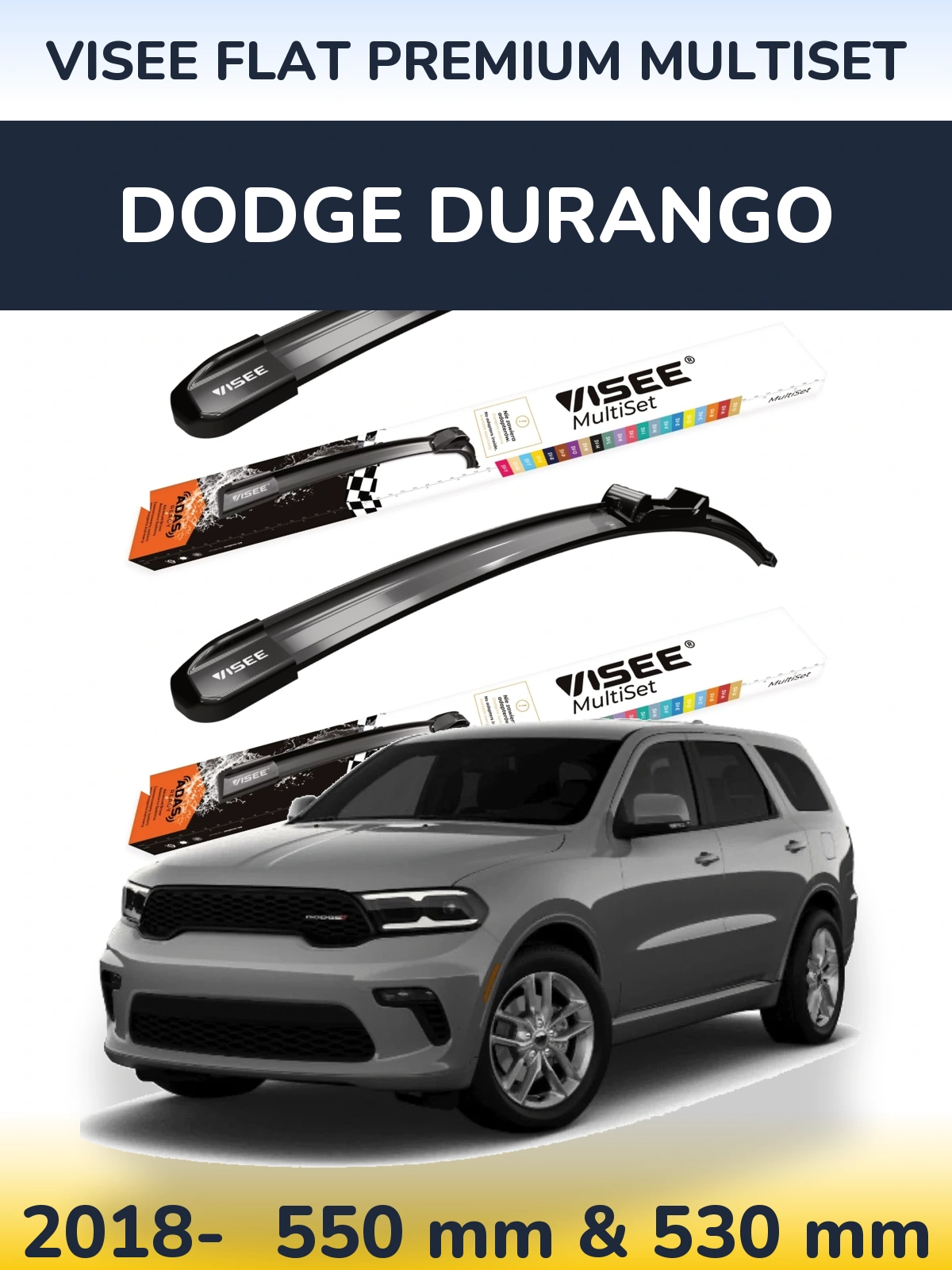 Komplet przednich wycieraczek VISEE FLAT PREMIUM MultiSet 550 & 530 mm do Dodge Durango 2018-2026