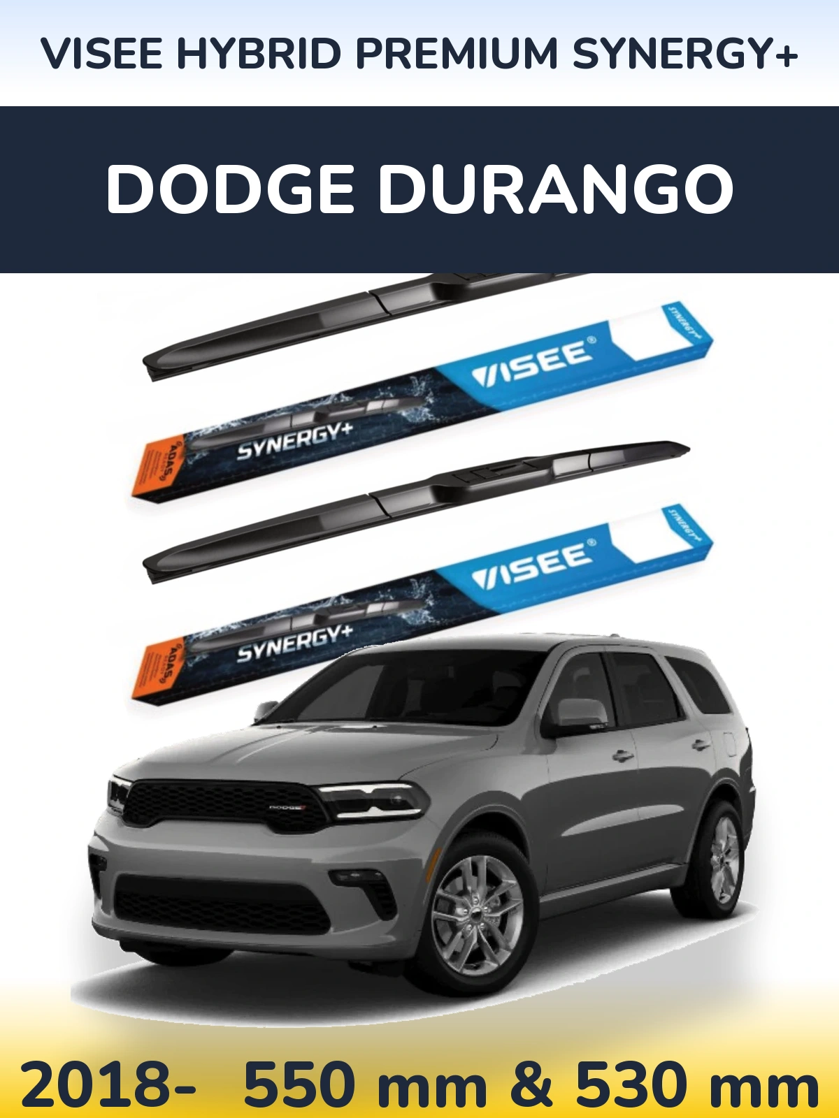 Komplet przednich wycieraczek VISEE HYBRID PREMIUM SYNERGY+ 550 & 530 mm do Dodge Durango 2018-2026