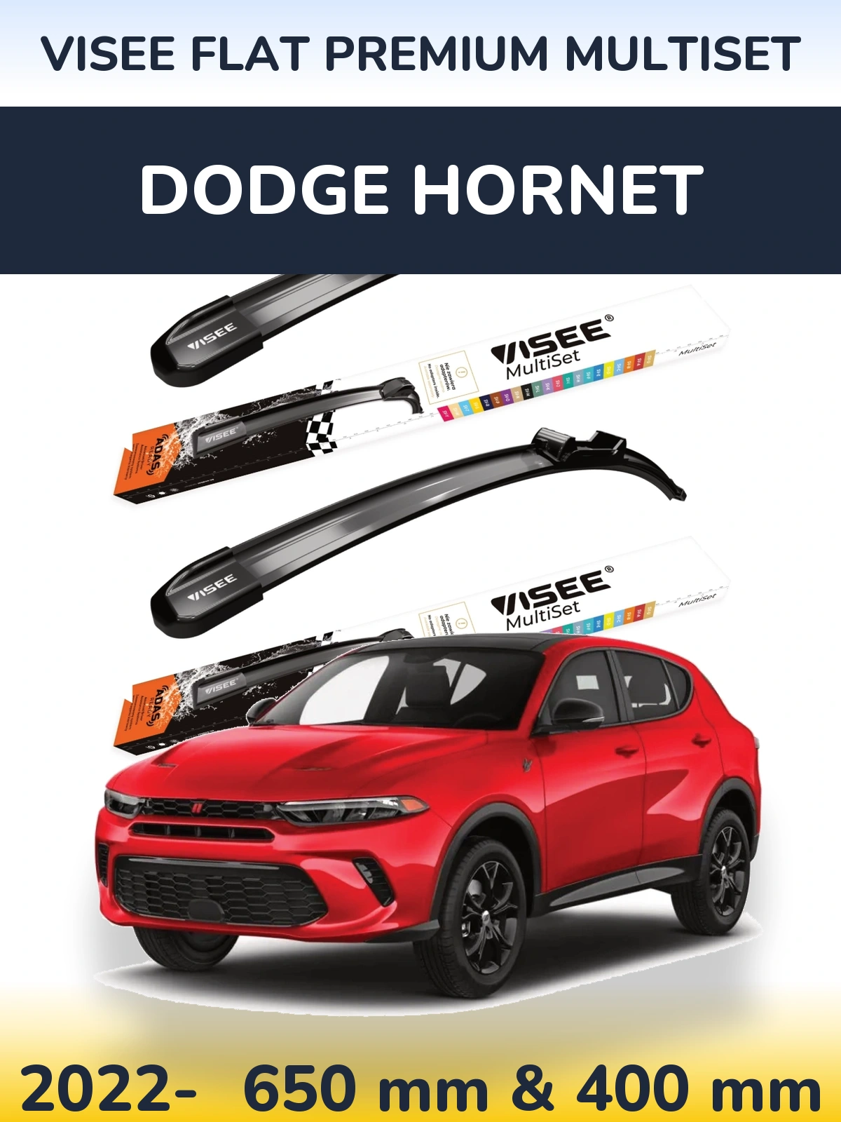 Komplet przednich wycieraczek VISEE FLAT PREMIUM MultiSet 650 & 400 mm do Dodge Hornet 2022-2026