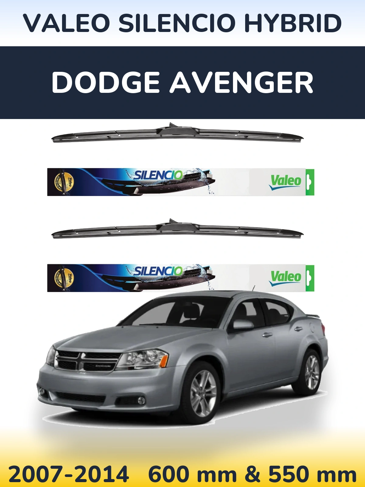 Komplet przednich wycieraczek Valeo Silencio Hybrid 600 & 550 mm do Dodge Avenger 2007-2014