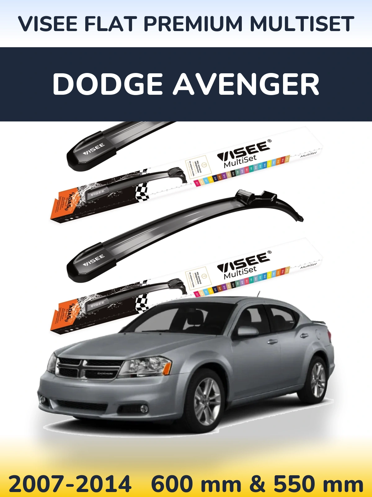 Komplet przednich wycieraczek VISEE FLAT PREMIUM MultiSet 600 & 550 mm do Dodge Avenger 2007-2014