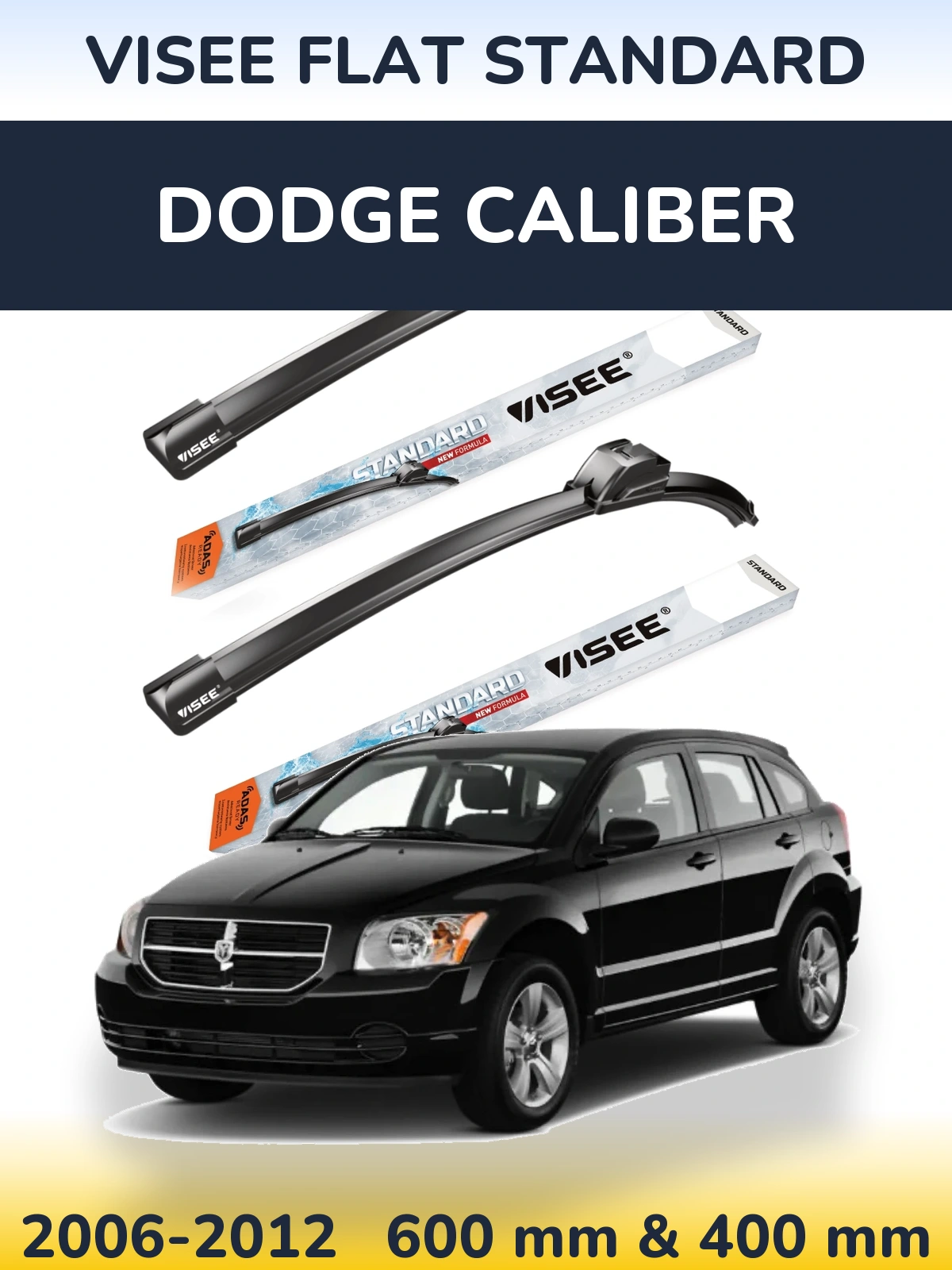 Komplet przednich wycieraczek VISEE FLAT STANDARD 600 & 400 mm do Dodge Caliber 2006-2012