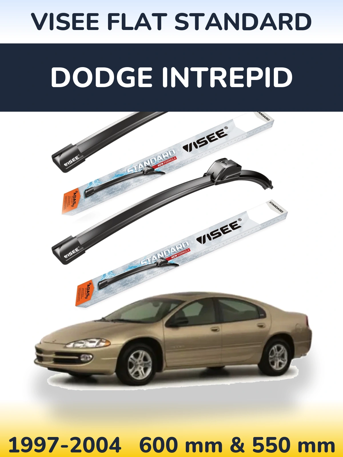 Komplet przednich wycieraczek VISEE FLAT STANDARD 600 & 550 mm do Dodge Intrepid 1997-2004