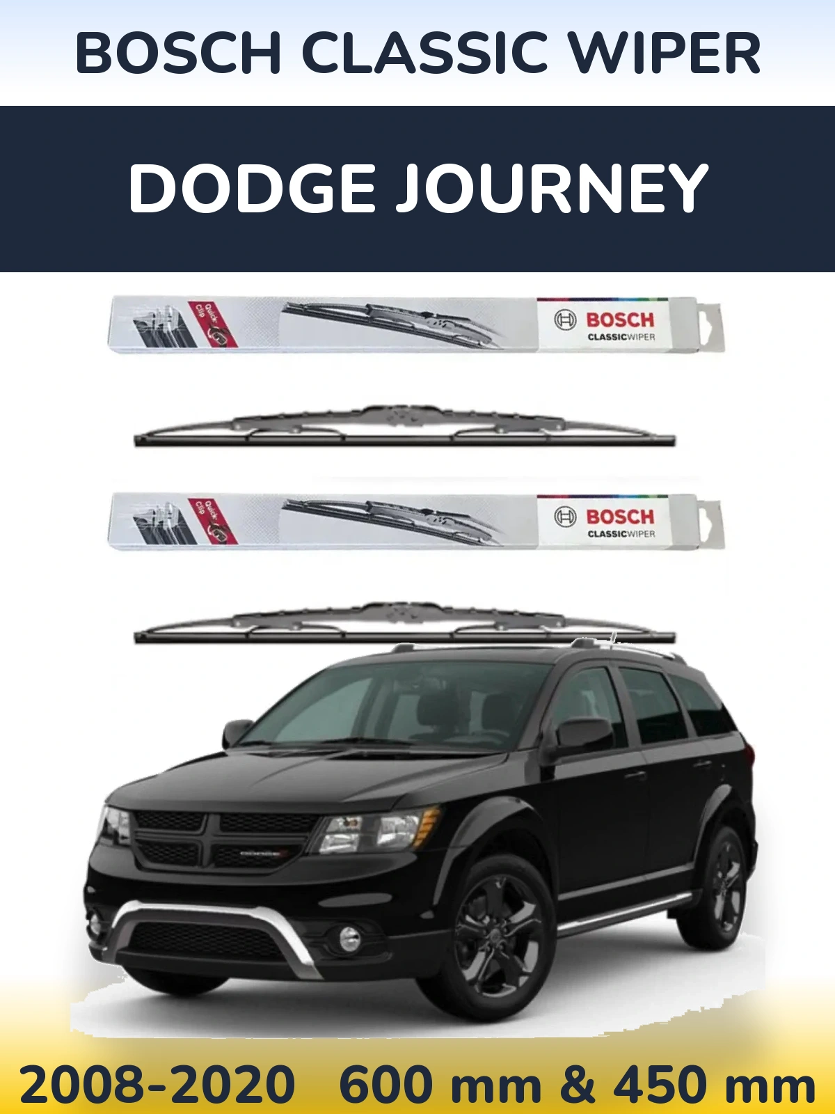Komplet przednich wycieraczek BOSCH Classic Wiper 600 & 450 mm do Dodge Journey 2008-2020