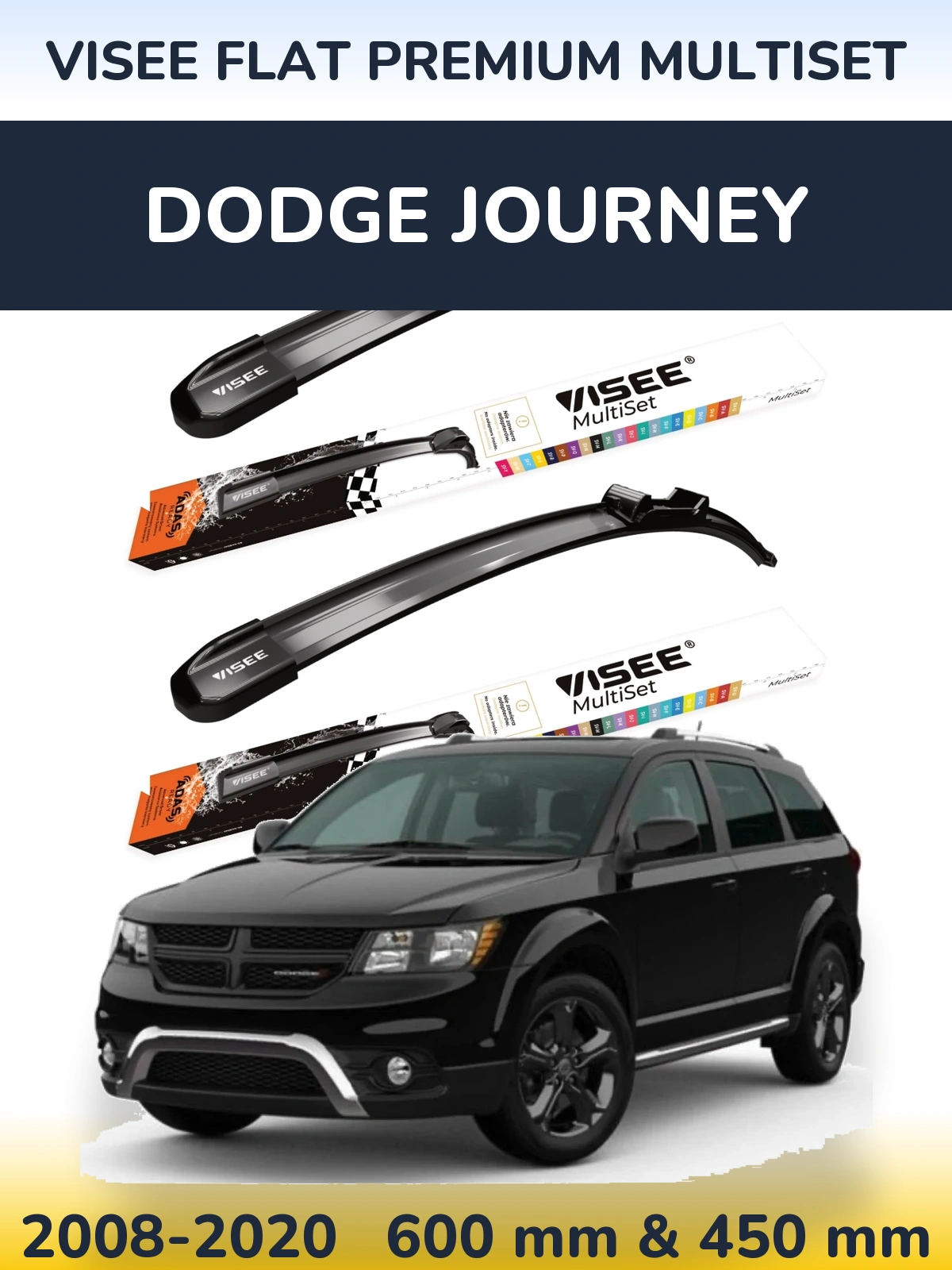 Komplet przednich wycieraczek VISEE FLAT PREMIUM MultiSet 600 & 450 mm do Dodge Journey 2008-2020