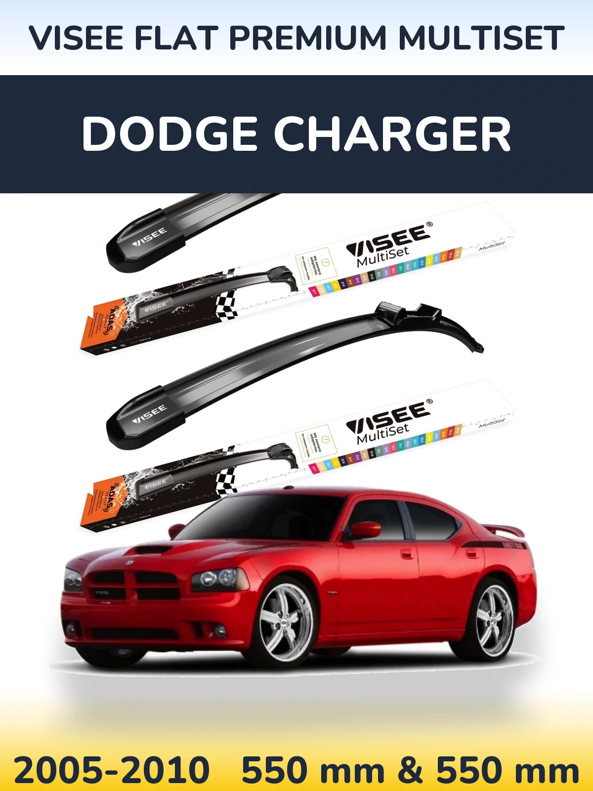 Front wiper blade set VISEE FLAT PREMIUM MultiSet 550 & 550 mm for Dodge Charger 2005-2010