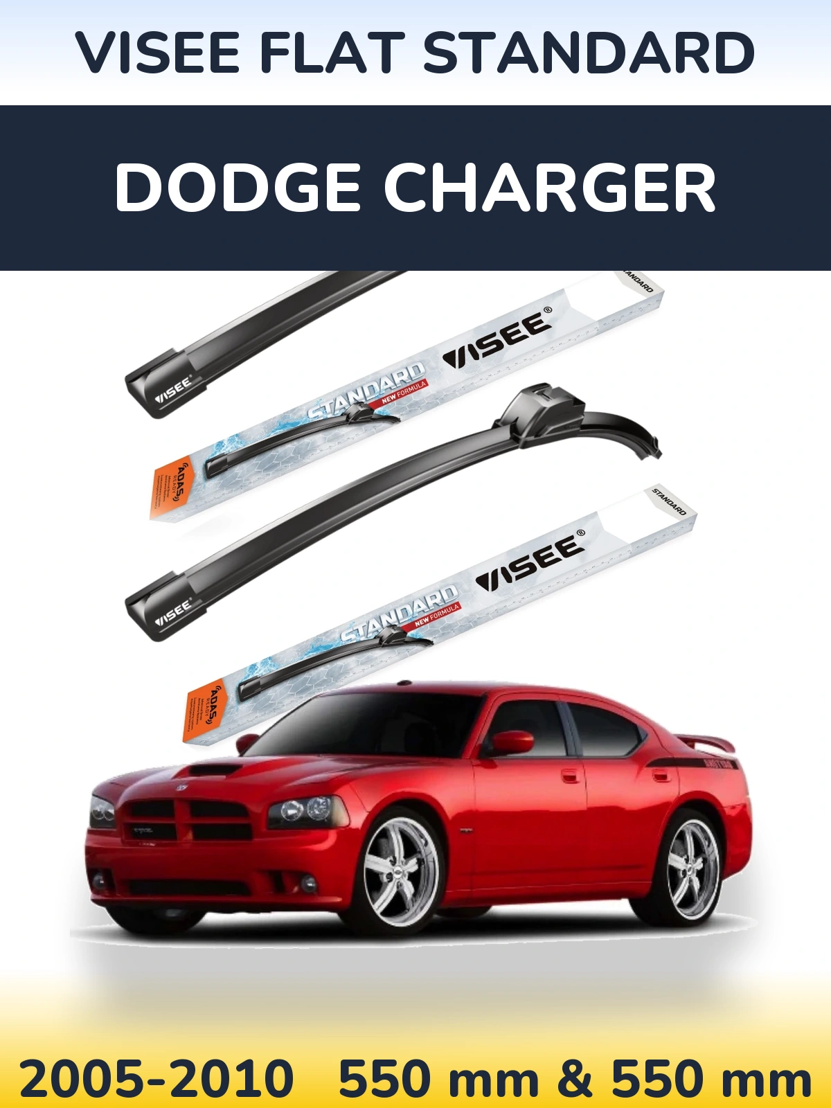 Komplet przednich wycieraczek VISEE FLAT STANDARD 550 & 550 mm do Dodge Charger 2005-2010