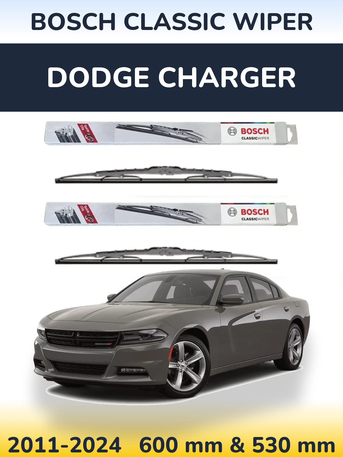 Komplet przednich wycieraczek BOSCH Classic Wiper 600 & 530 mm do Dodge Charger 2011-2024