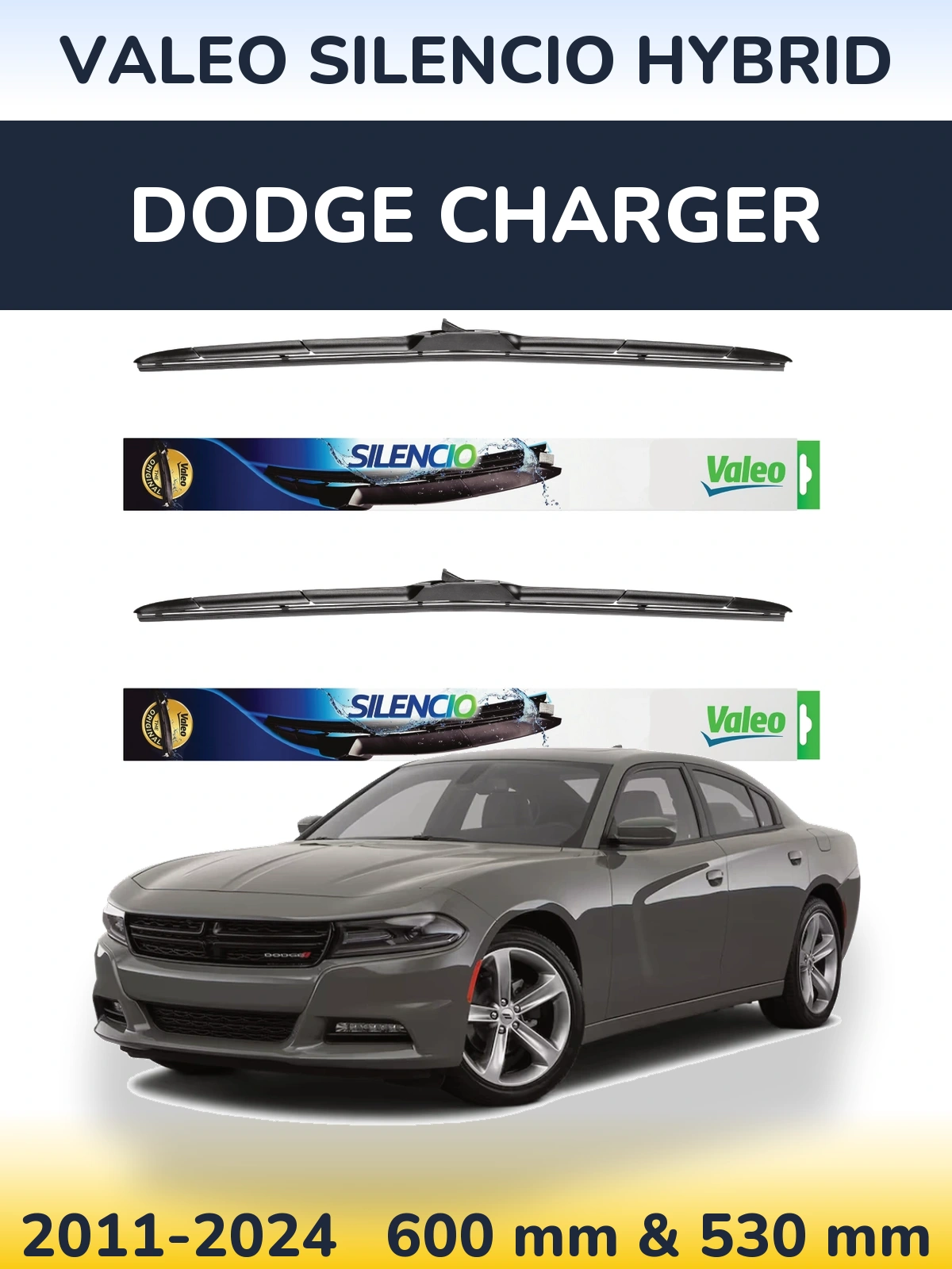 Комплект передних дворников Valeo Silencio Hybrid 600 & 530 мм для Dodge Charger 2011-2024