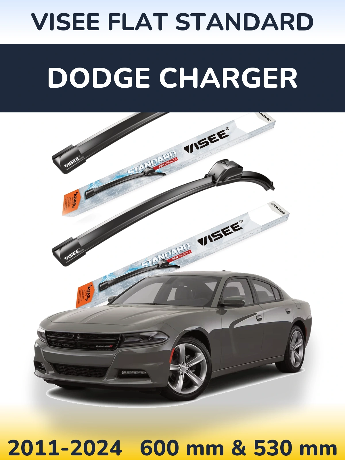 Комплект передних дворников VISEE FLAT STANDARD 600 & 530 мм для Dodge Charger 2011-2024