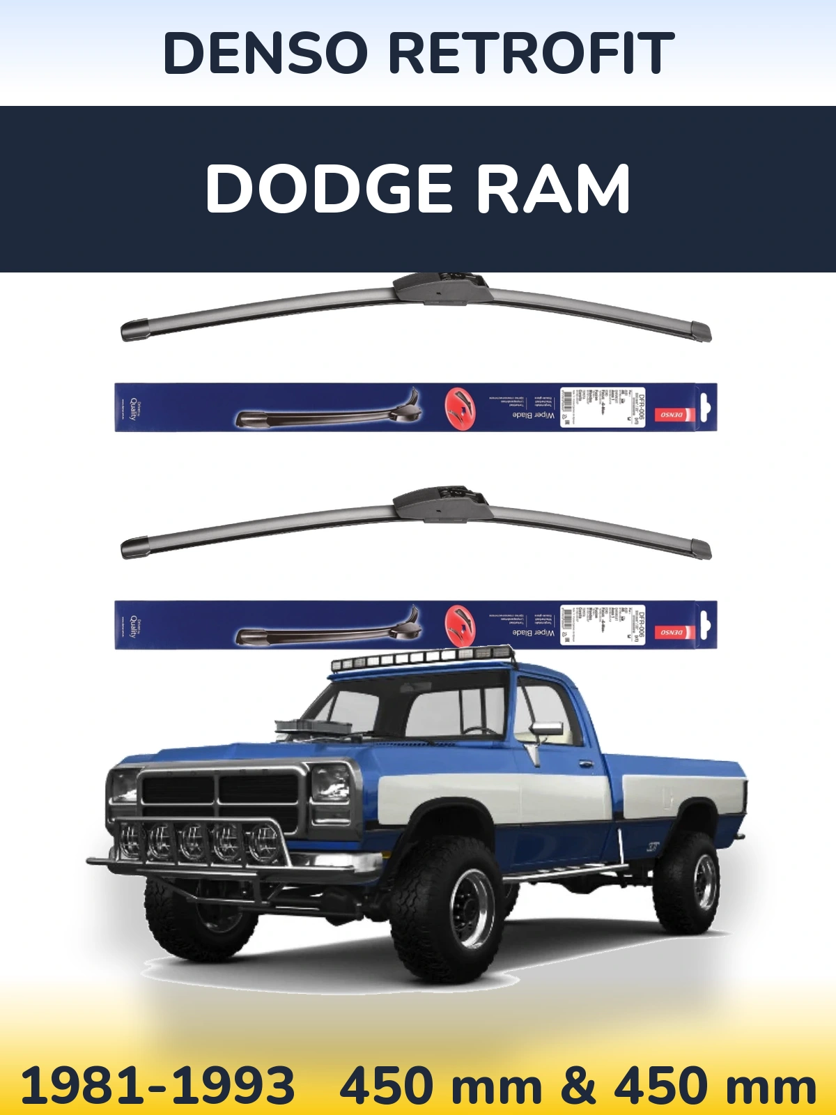 Komplet przednich wycieraczek Denso Retrofit 450 & 450 mm do Dodge RAM 1981-1993