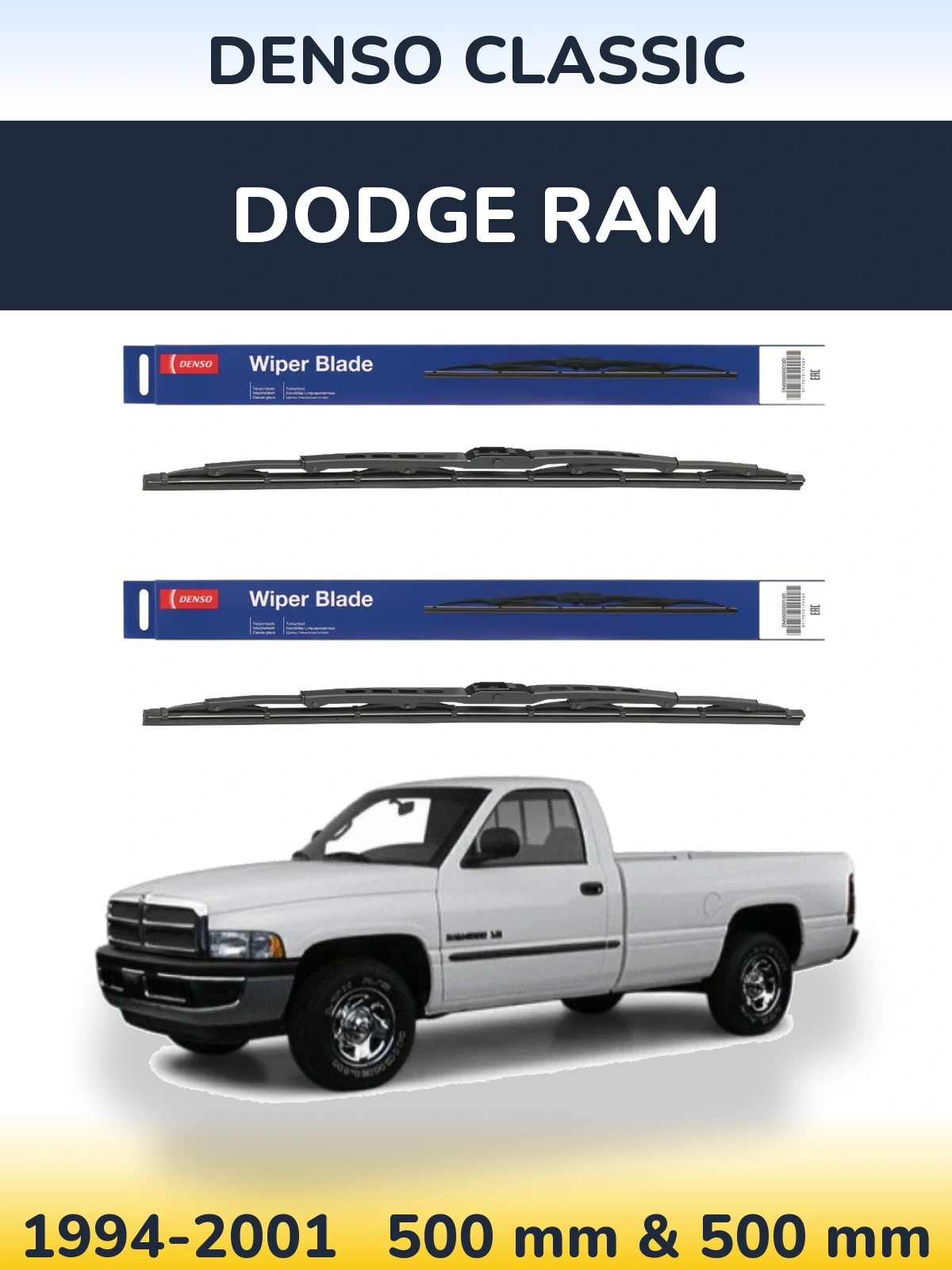 Комплект передних дворников Denso Classic 500 & 500 мм для Dodge RAM 1994-2001