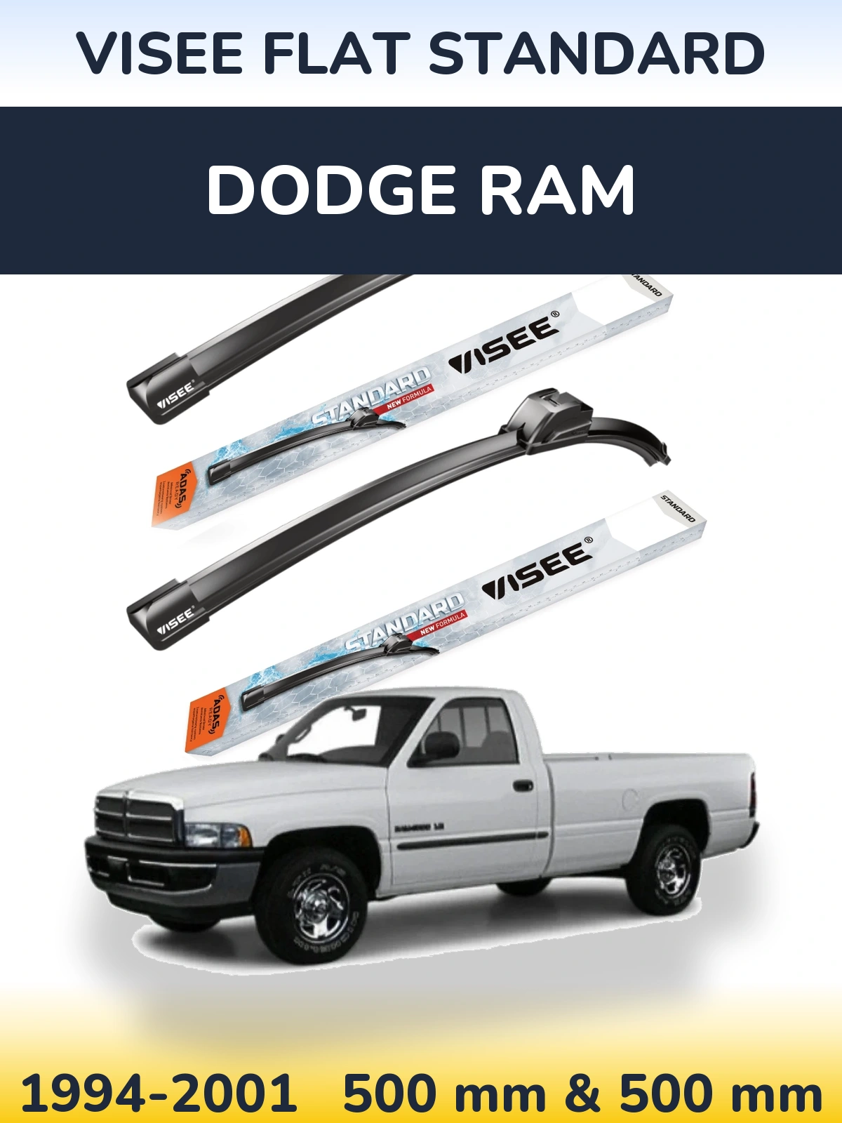 Комплект передних дворников VISEE FLAT STANDARD 500 & 500 мм для Dodge RAM 1994-2001