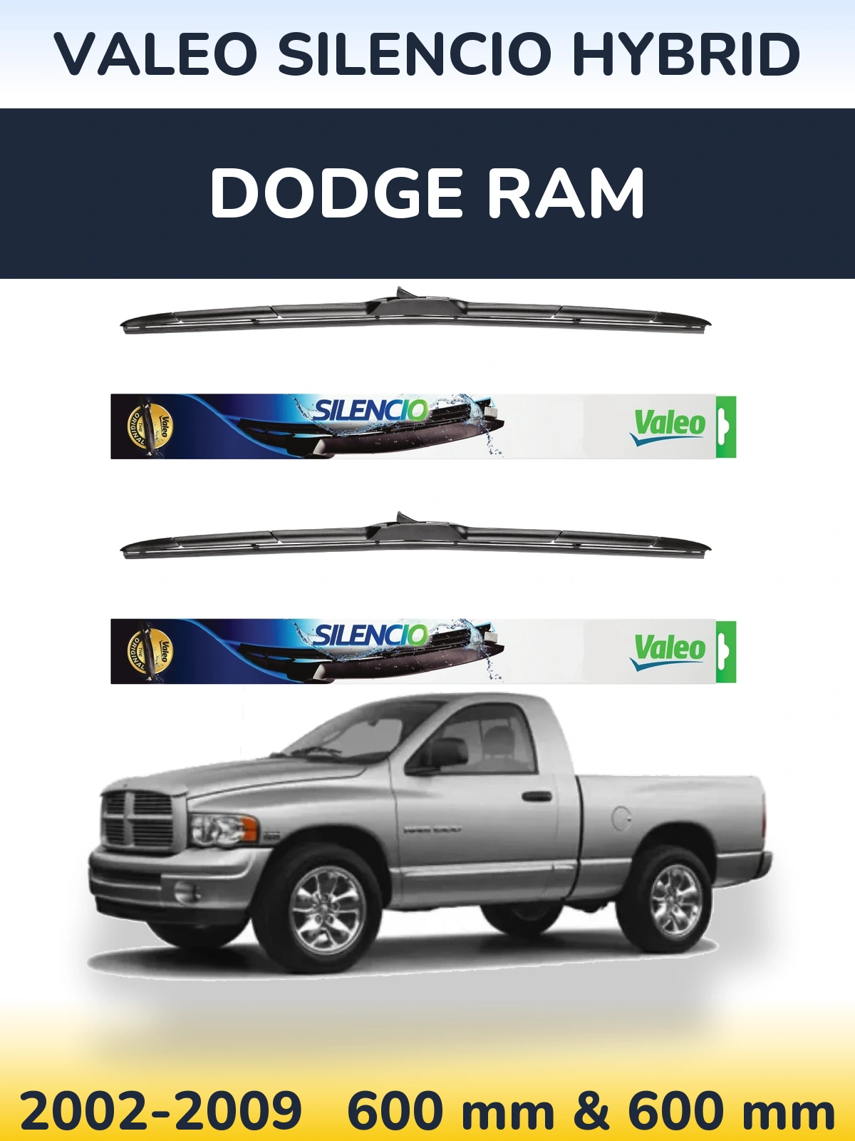 Комплект передних дворников Valeo Silencio Hybrid 600 & 600 мм для Dodge RAM 2002-2009