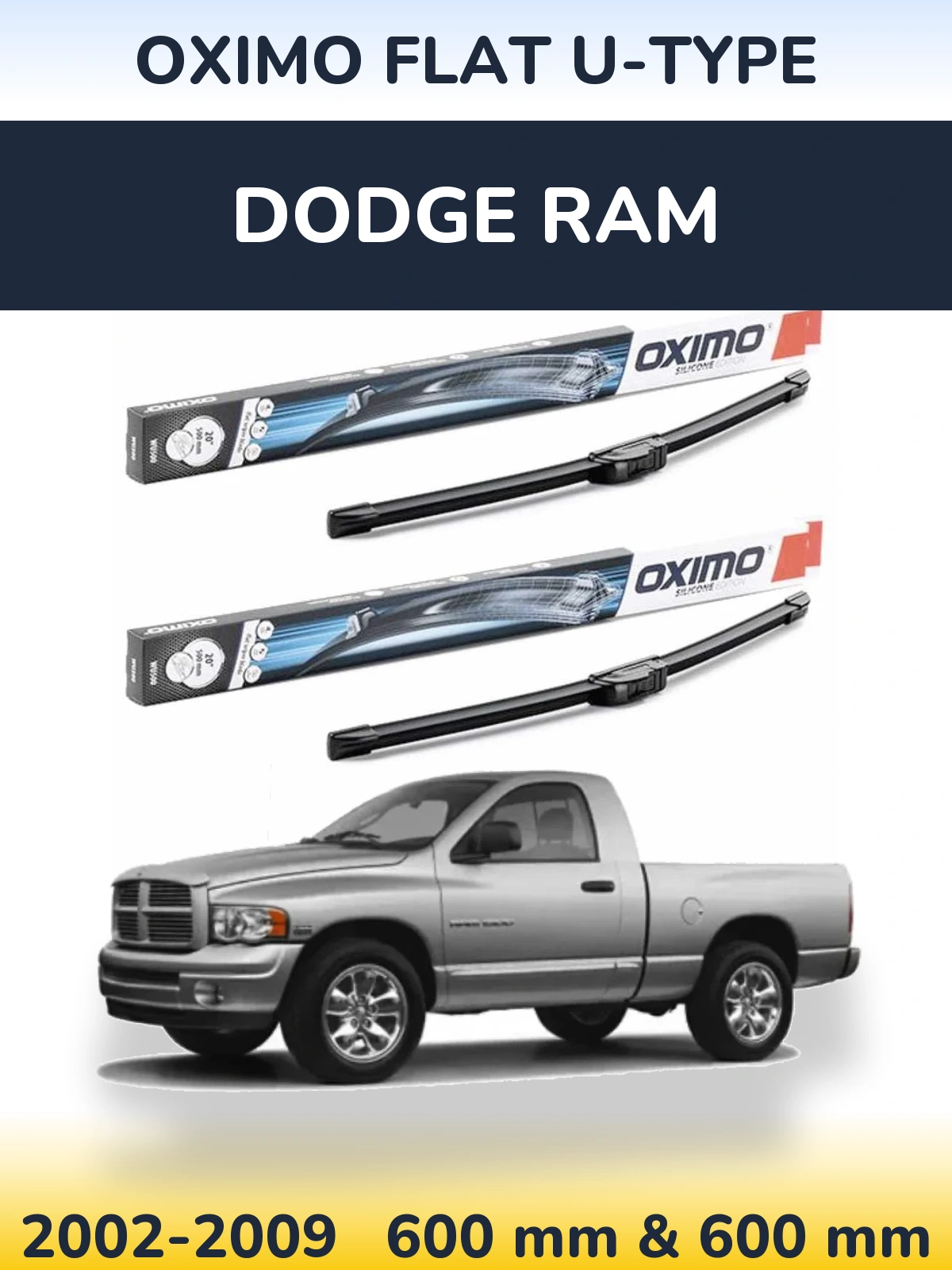 Комплект передних дворников Oximo Flat U-type 600 & 600 мм для Dodge RAM 2002-2009