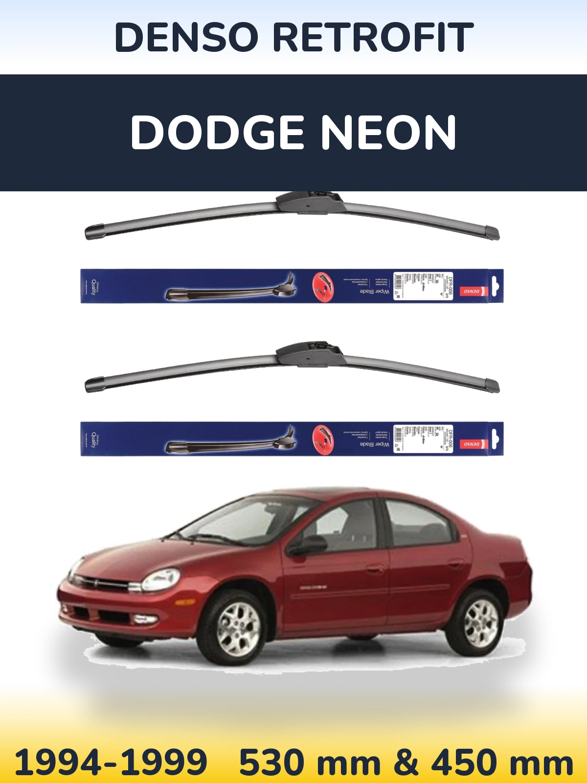 Front wiper blade set Denso Retrofit 530 & 450 mm for Dodge Neon 1994-1999
