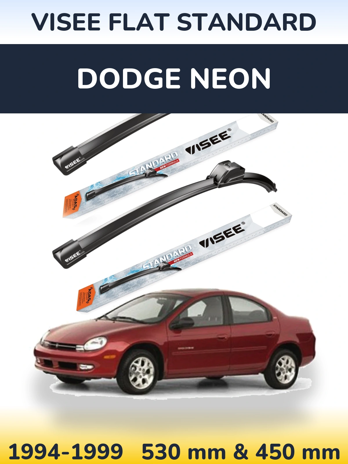 Комплект передних дворников VISEE FLAT STANDARD 530 & 450 мм для Dodge Neon 1994-1999