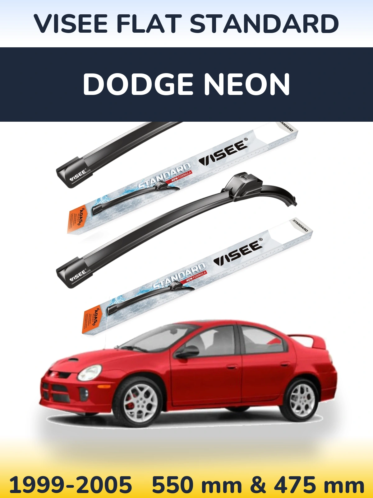 Komplet przednich wycieraczek VISEE FLAT STANDARD 550 & 475 mm do Dodge Neon 1999-2005