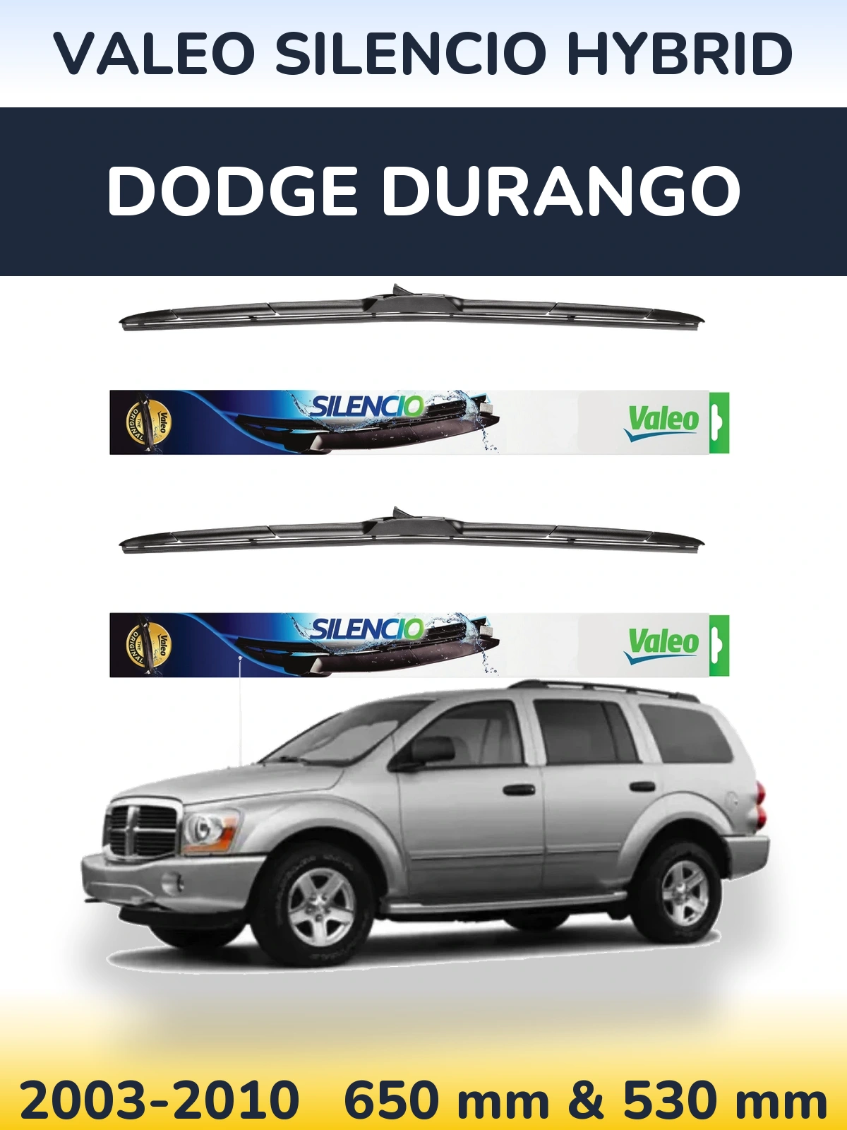 Комплект передних дворников Valeo Silencio Hybrid 650 & 530 мм для Dodge Durango 2003-2010