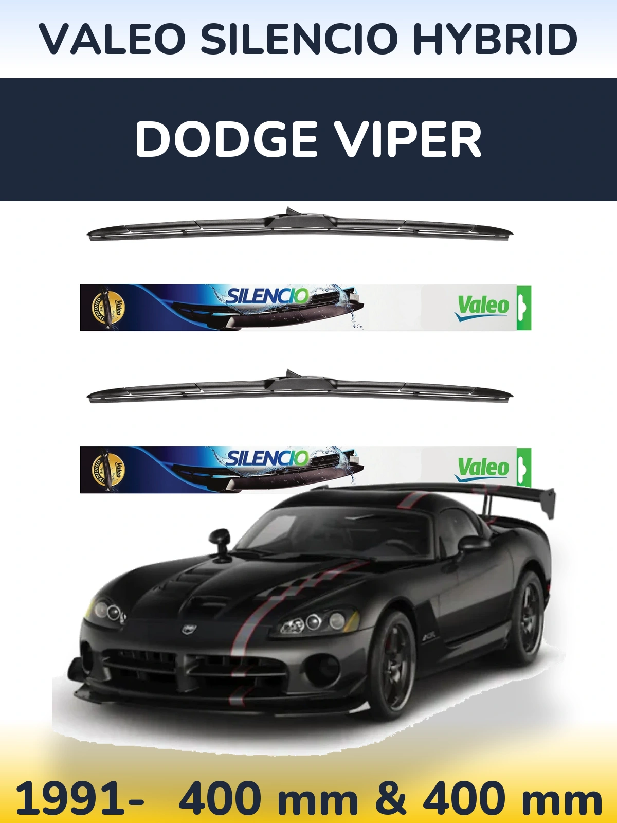 Komplet przednich wycieraczek Valeo Silencio Hybrid 400 & 400 mm do Dodge Viper 1991-2026