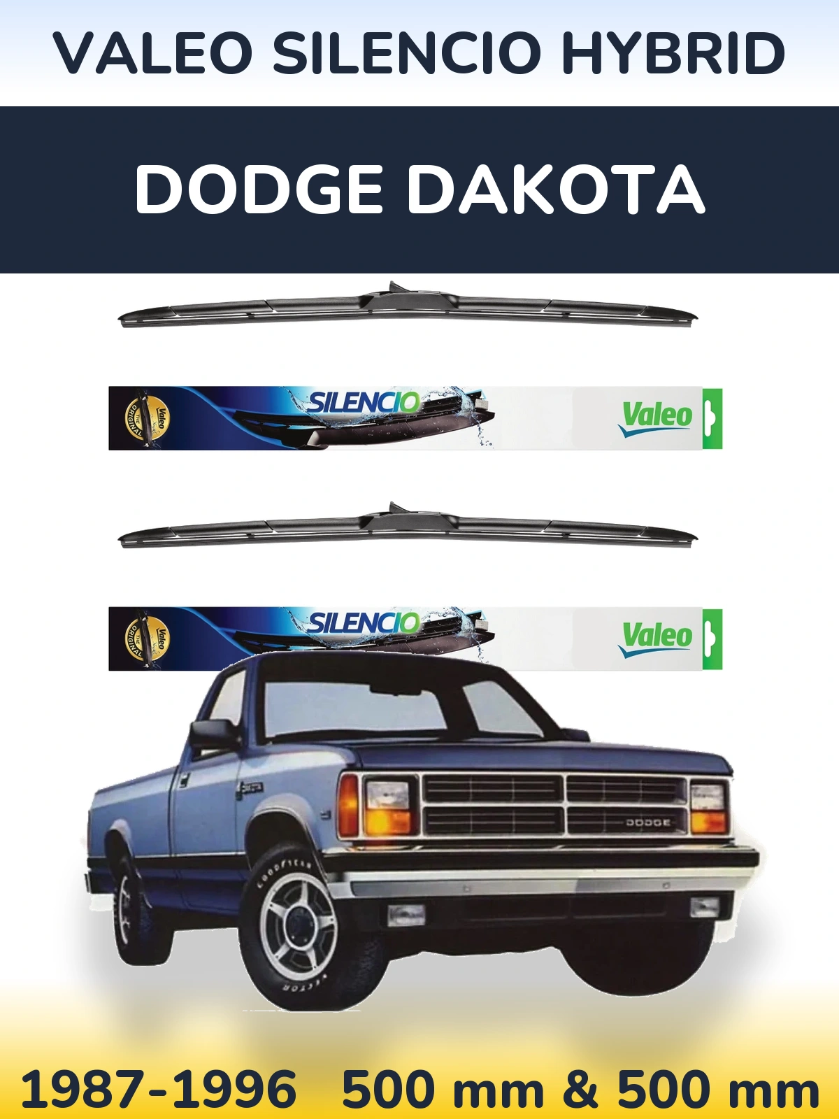 Комплект передних дворников Valeo Silencio Hybrid 500 & 500 мм для Dodge Dakota 1987-1996