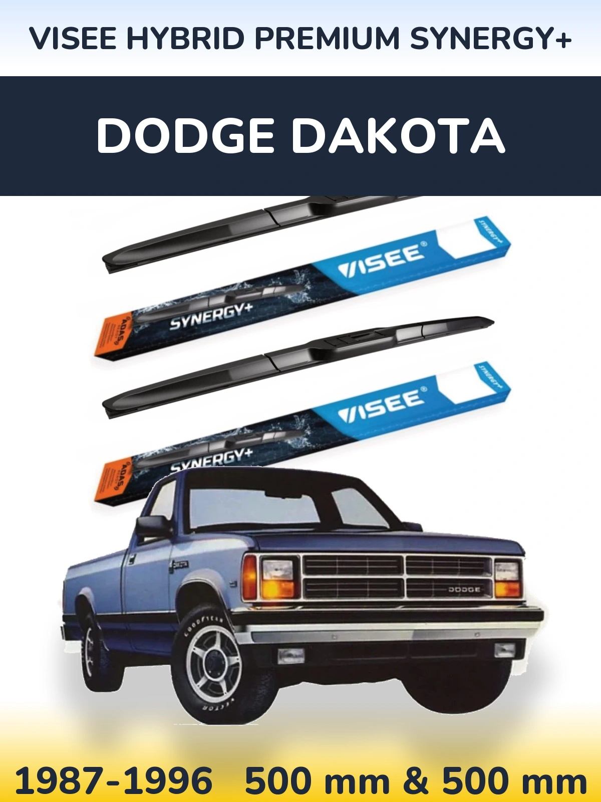 Komplet przednich wycieraczek VISEE HYBRID PREMIUM SYNERGY+ 500 & 500 mm do Dodge Dakota 1987-1996