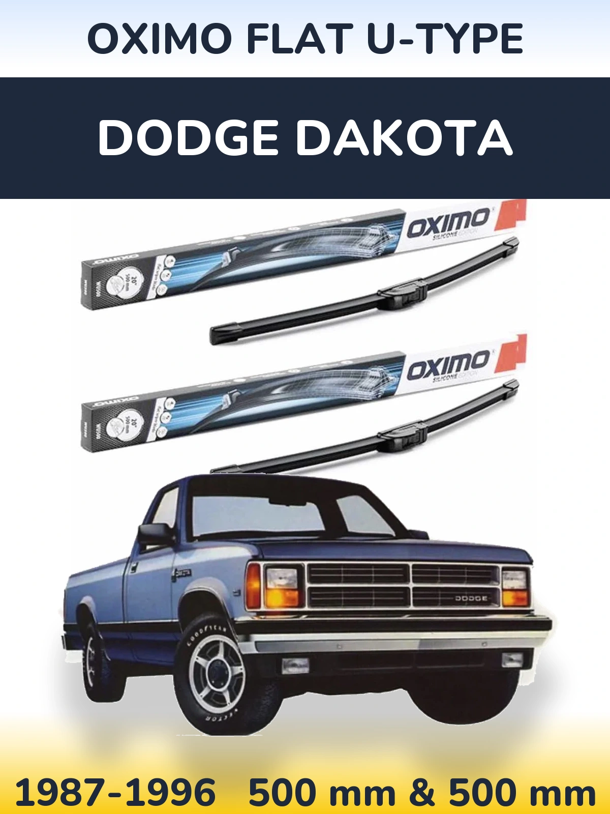Komplet przednich wycieraczek Oximo Flat U-type 500 & 500 mm do Dodge Dakota 1987-1996