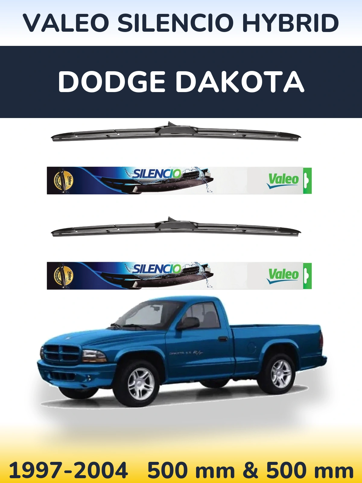 Komplet przednich wycieraczek Valeo Silencio Hybrid 500 & 500 mm do Dodge Dakota 1997-2004