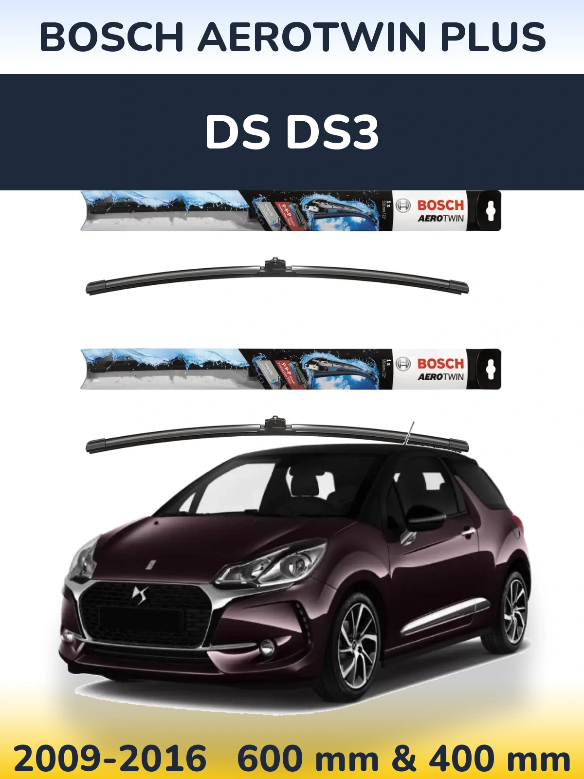 Комплект передних дворников BOSCH AeroTwin Plus 600 & 400 мм для DS DS3 2009-2016
