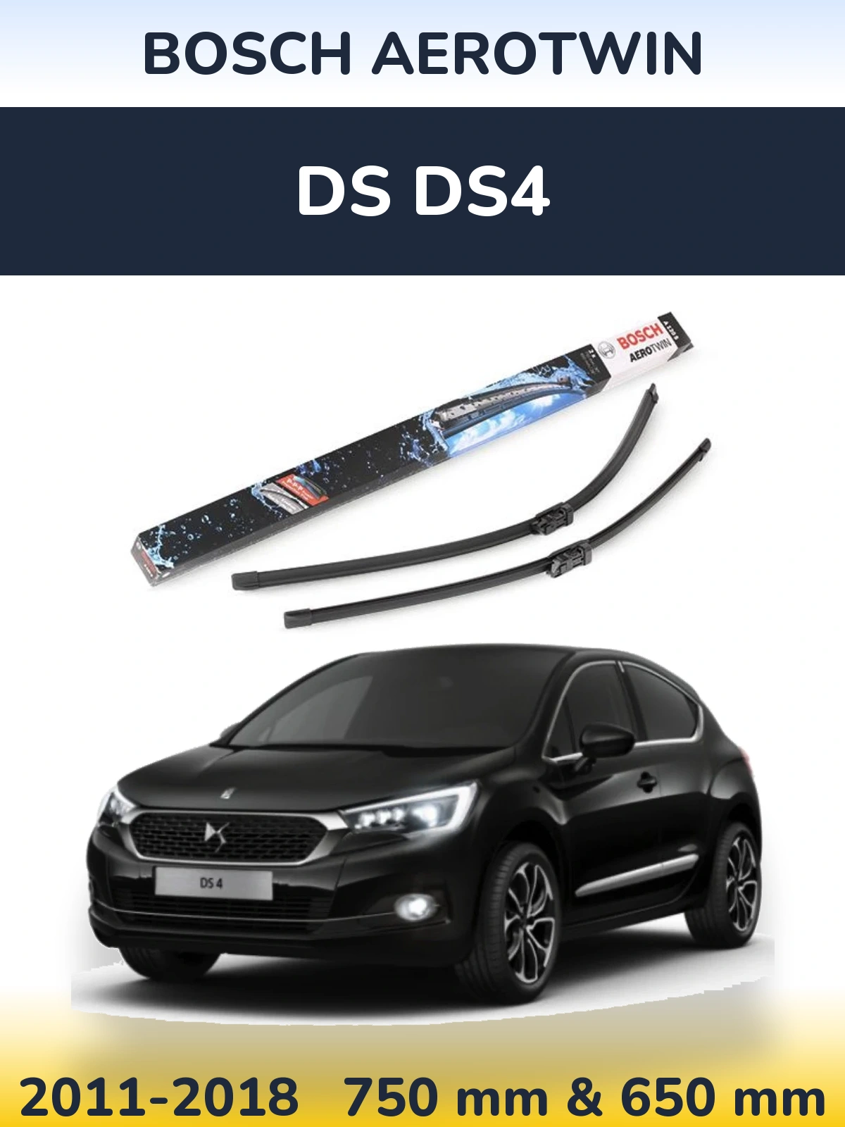 Front wiper blade set BOSCH AeroTwin 750 & 650 mm for DS DS4 2011-2018