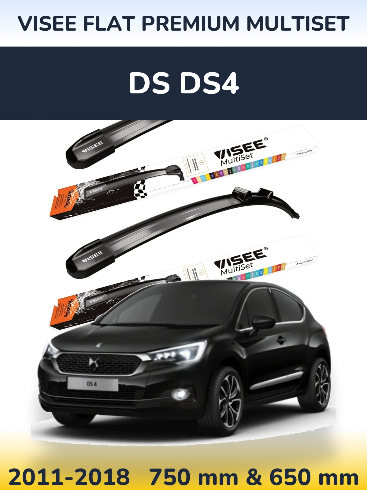 Komplet przednich wycieraczek VISEE FLAT PREMIUM MultiSet 750 & 650 mm do DS DS4 2011-2018