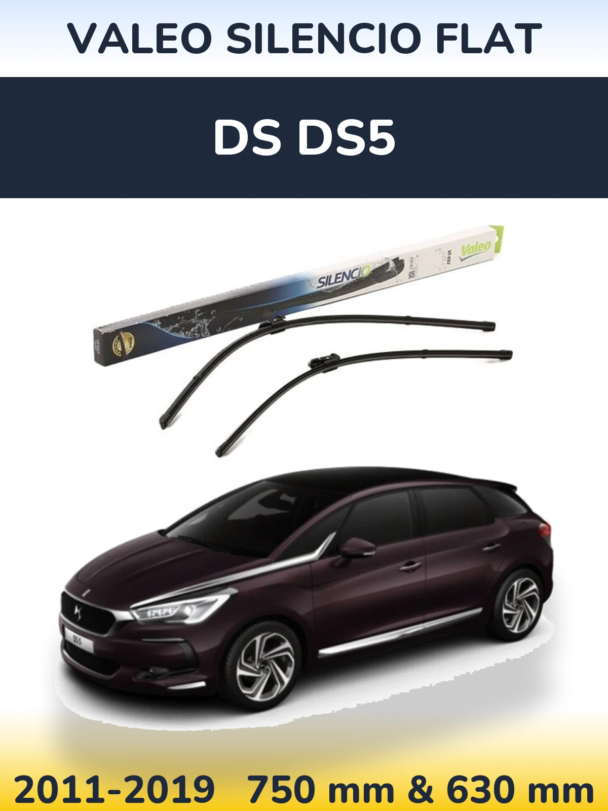 Komplet przednich wycieraczek Valeo Silencio Flat 750 & 630 mm do DS DS5 2011-2019